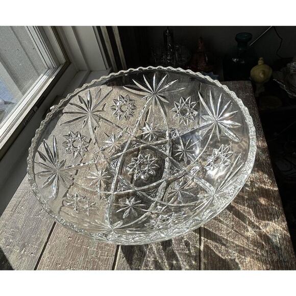 Vintage Anchor Hocking Clear Cut Glass Star of David Large 10.5” Serving Bowl - Picture 4 of 12